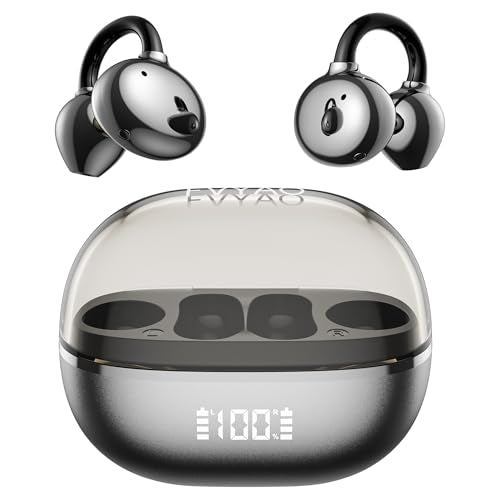 Open Ear Clip on Earbuds Bluetooth Headphones Wireless Ear Buds | Bluetooth 5.4 LED Digital Display IPX5 Waterproof HiFi Stereo 36H Playtime Comfortable Lightweight - color: Black