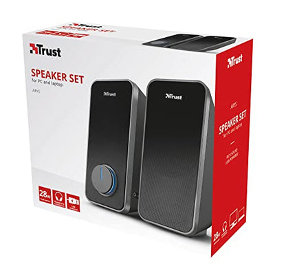 Trust Arys 2.0 PC Speakers, 28 W Peak Power, 3.5 mm Aux, USB Powered, Volume Control, Headphone Connection, Stereo Computer Speaker Set for Desktop, Laptop, Tablet, Phone - Black [Amazon Exclusive] - style: Original 2.0
