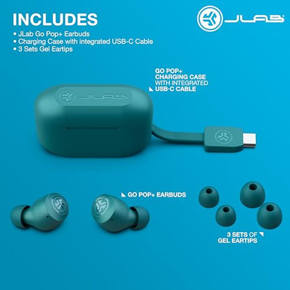 JLab Go Air Pop+, True Wireless Earbuds, Bluetooth Earbuds with Microphone, Dual Connect, USB-C Charging Case, Teal | Wireless Earphones, IP55 True Wireless Earbuds with Microphone, Application, Dual Connect, Charging Case - color: Teal, style: Pop+