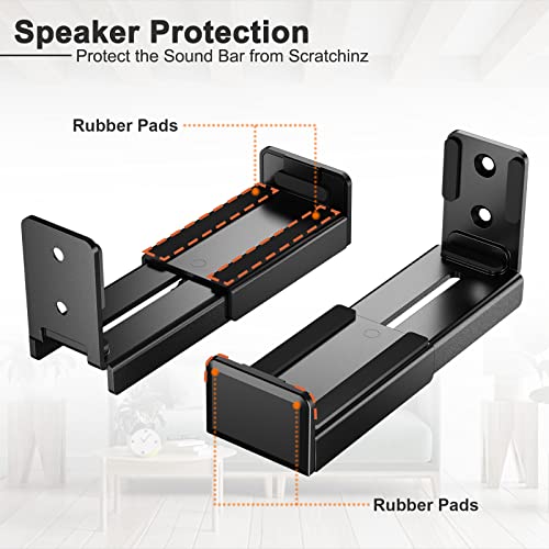 PUTORSEN Universal Soundbar Wall Mount, Dual Wall Mount Brackets for Most of Soundbars, Hold up to 33 lbs, Depth Adjustable 3.5”-6.1”, Black