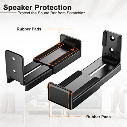 PUTORSEN Universal Soundbar Wall Mount, Dual Wall Mount Brackets for Most of Soundbars, Hold up to 33 lbs, Depth Adjustable 3.5”-6.1”, Black