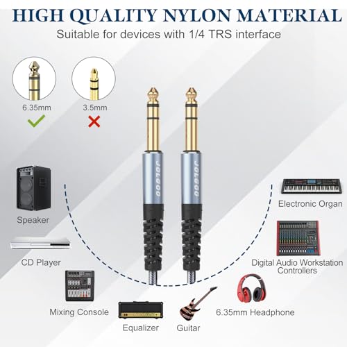 JOLGOO 1/4 Inch TRS Instrument Cable 3.3 FT 2-Pack, Quarter inch Audio Cable, 6.35 Balanced Interconnect Line for Electric Guitar, Bass, Keyboard, Mixer, Amplifier, Speaker, Electric Mandolin - color: Grey, size: 3.3 Feet, style: TRS Cable 2-Pack
