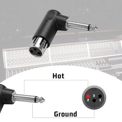 Right Angle Adapter Male to TS 1/4", 2 Pack Adjustable XLR 90 Degree Adapter Plug, 3-Pin XLR Male to 1/4" / 6.35 mm Female and Play Compatible with Mixers Microphones Amplifiers