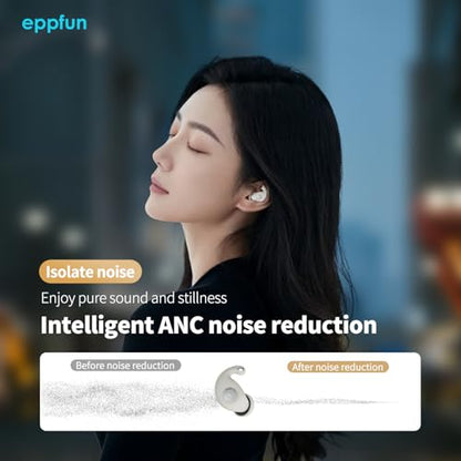 eppfun Sleep Earbuds for Side Sleepers, Wireless ANC Noise Cancelling Sleep Headphones, Comfort Fit for Sleeping, Working, Hiking