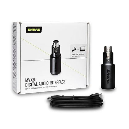Shure MVX2U XLR-to-USB Audio Interface with Headphone Jack | XLR-to-USB interface with 60dB preamp, zero-latency monitoring, 48V phantom power and 1m USB-C cable