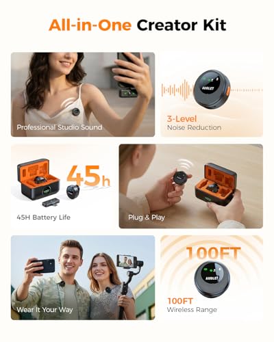 Wireless Lavalier Microphone for iPhone Android, AI Noise Reduction | Studio-Grade Audio Quality, 45H Battery Life, 100ft Stable Wireless Range, Magnetic Dual Wearing Options, Clear Voice Capture - size: 2TX + USB-C RX + 1CC