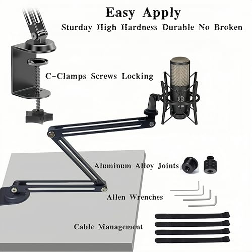 Low Profile Mic Boom Arm, 360° Rotatable 3-Section Foldable Desk Microphone Stand, 2.5kg Heavy Duty C Clamp Mic Mount with 1/4 3/8 5/8 Screw Adapter for Streaming Podcast(C Clamp Mount) - color: C Clamp Mount