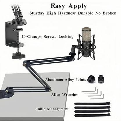 Low Profile Mic Boom Arm, 360° Rotatable 3-Section Foldable Desk Microphone Stand, 2.5kg Heavy Duty C Clamp Mic Mount with 1/4 3/8 5/8 Screw Adapter for Streaming Podcast(C Clamp Mount) - color: C Clamp Mount