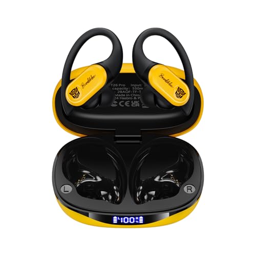 Transformers Earbuds T26 Pro, Bluetooth 5.4 Wireless Gaming Earbuds with Mic, Over Ear Earbuds with Earhooks, 65H Playtime, Deep Bass, IPX5 Waterproof (Bumblebee Yellow) - color: Bumblebee - Yellow