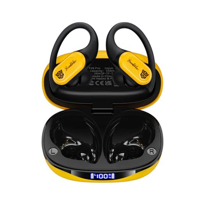 Transformers Earbuds T26 Pro, Bluetooth 5.4 Wireless Gaming Earbuds with Mic, Over Ear Earbuds with Earhooks, 65H Playtime, Deep Bass, IPX5 Waterproof (Bumblebee Yellow) - color: Bumblebee - Yellow