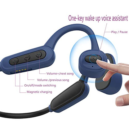 IP68 Underwater Waterproof Swimming Headset Bone Conduction Earphone with MP3 and Bluetooth for Swimmers Open-Ear Elastic Band (Blue) - color: Blue