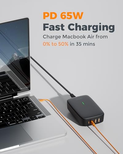 TESSAN 65W USB Charging Station, 6-in-1 USB Charger with Wireless Charging | 15W fast wireless charging compatible with iPhone 17/16/15, 2 USB C, 2 USB A for Tablet and Laptop, Home Office Accessories
