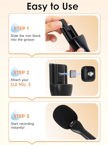 YOUSHARES Handheld Interview Microphone Holder Compatible with DJI Mic 3, Iron Magnetic Slide Rail Mic Air, Universal Lavalier DJI 3 Wireless Microphones - color: Black
