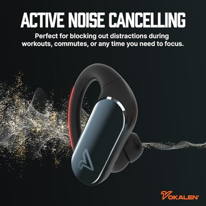VOKALEN Reflex Pro - Wireless Sport Earbuds with Ear Hooks, Active Noise Cancellation, up to 50H of Battery Life, IP68 Dust and Waterproof, Touch Control, Secure Fit for Sports (Black) - color: Black
