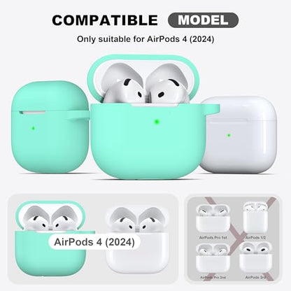 for AirPods 4th Case Cover with Cleaner Kit, Soft Skin Silicone Case Cover with Keychain, Full Protective Case for Men and Women, Compatible with Apple Latest AirPods 4 Case 2024, Mint Green - color: C Mint Green