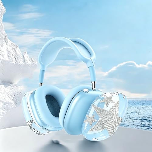 [4 in 1] Case Cover for AirPods Max 2/1 (2026/2024/2020) Ear Pad Case Cover/Headband Cover/Ear Cups Cover with Bling Star for Apple AirPods Max Headphones (Bling Sky Blue Star) - color: Bling Sky Blue Star