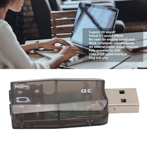 Stereo Virtual 5.1 Channel USB 2.0 Pure Digital Sound Card with 3.5mm Headphone Microphone Jacks External Sound Adapter for Windows PC