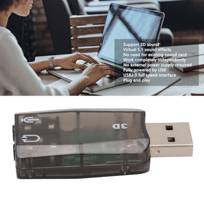 Stereo Virtual 5.1 Channel USB 2.0 Pure Digital Sound Card with 3.5mm Headphone Microphone Jacks External Sound Adapter for Windows PC