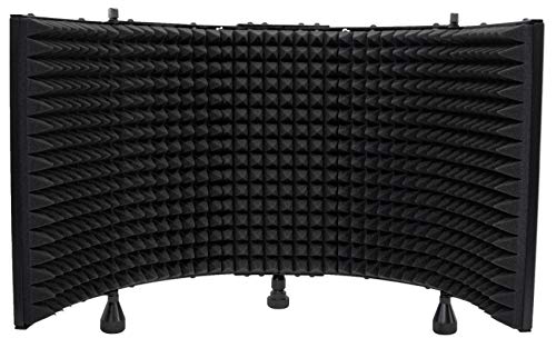 Rockville ROCKSHIELD 3 Studio Mic Isolation Shield Bundle with RVES05 Stand | 5-panel design, 2" acoustic foam, Stand mountable, Heavy-Duty Tripod Speaker Stand, 2-Items