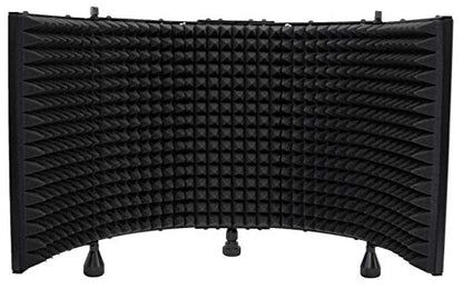 Rockville ROCKSHIELD 3 Studio Mic Isolation Shield Bundle with RVES05 Stand | 5-panel design, 2" acoustic foam, Stand mountable, Heavy-Duty Tripod Speaker Stand, 2-Items