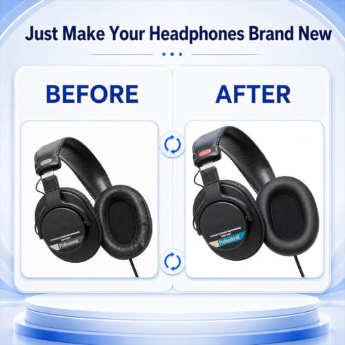 Replacement Ear Pads for Sony MDR-7506 MDR-V6 MDR-V7 MDR-CD900ST Headphones, Protein Leather Earpads Cushions with Memory Foam, Extra Thick Ear Cups for Studio Monitor Headset, 1 Pair-Black
