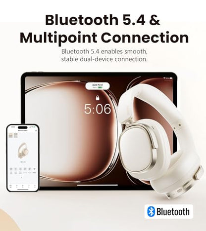 Edifier ES850NB Active Noise Cancelling Over-Ear Headphones, Ivory | 92H Playtime, Wired & Wireless Hi-Res Audio, Fast Charging, Clear Calls for Home Office Travel - color: Ivory