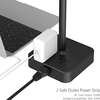 KAFRI Dual Headphone Stand with USB Charger Desk Gaming Double Headset Holder Hanger Rack with 2 USB Charging Port and 2 Outlet - Suitable for Gamer Desktop Table Game Earphone Accessories Gift - color: Black pro