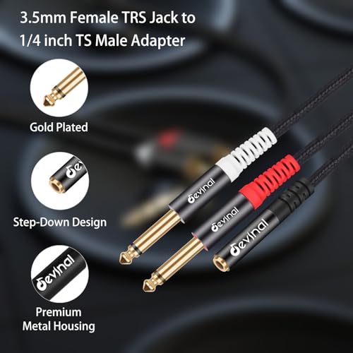 1/8 inch to 1/4 inch Stereo Cable, 3.5mm TRS Female to Dual 6.35mm 1/4 TS Mono Y Splitter Audio Cord Adapter, 1FT (2 Pack) - color: Black 3.5mm TRS Female to Dual 1/4" TS 1 Foot (2 Pack)