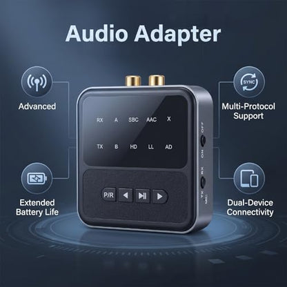 Tangxi Bluetooth 5.4 Transmitter Receiver, Wireless Audio Adapter with Lossless Sound & Low Latency Connection, Support 2 Devices for Headphone Speaker Mobile Phone