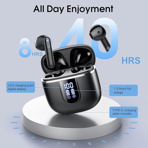 Wireless Earbuds, Bluetooth 5.4 Headphones with 3D Bass Stereo Sound, 40H In-Ear Buds with 4 ENC Noise Cancelling Mic, Ultralight Bluetooth Earbuds USB-C LED, IP7 Waterproof Earphones for Android iOS - color: Black