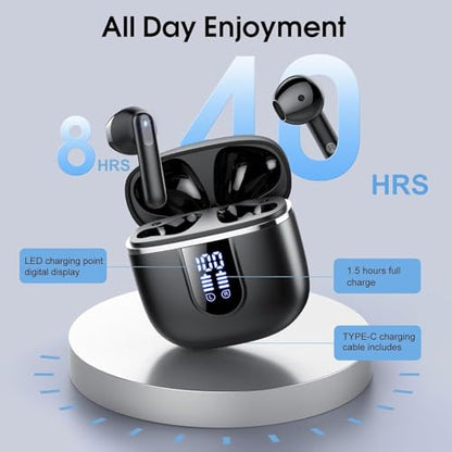 Wireless Earbuds, Bluetooth 5.4 Headphones with 3D Bass Stereo Sound, 40H In-Ear Buds with 4 ENC Noise Cancelling Mic, Ultralight Bluetooth Earbuds USB-C LED, IP7 Waterproof Earphones for Android iOS - color: Black