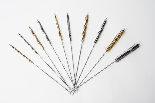 10-Piece Tube Cleaning Brush Kit | Brass Wire Bore Brushes & Stainless Steel Brushes 12" Long (1/4" to 3/4") for Tubes, Cylinders, and Narrow Spaces
