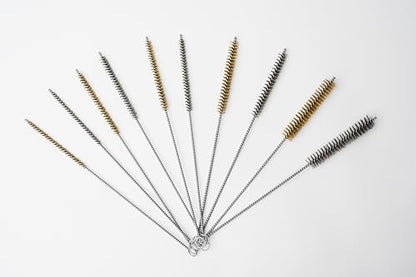 10-Piece Tube Cleaning Brush Kit | Brass Wire Bore Brushes & Stainless Steel Brushes 12" Long (1/4" to 3/4") for Tubes, Cylinders, and Narrow Spaces