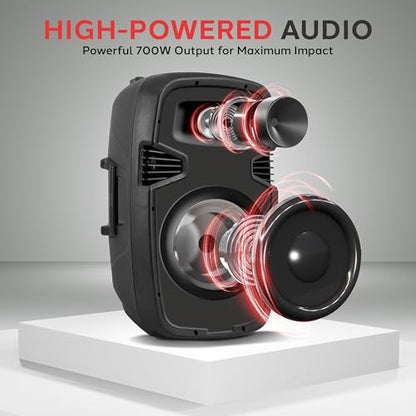 Pyle Active + Passive PA Systems - Dual 8inch 700 Watt Max Power Output Speaker with Microphone, Bluetooth Wireless Streaming, MP3/USB/SD/AUX Readers, Speaker Stands- Pyle PPHP849KT - size: 8 in