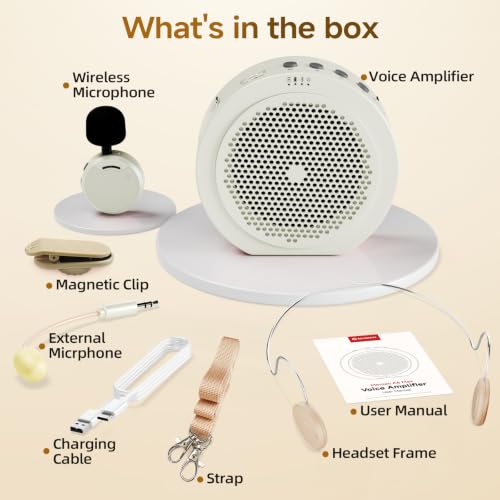 Moman Wireless Voice Amplifier with Lavalier Mic, 20H Battery 164ft Range Sensitive Pickup Noise Reduction PA System Bluetooth Portable Magnetic Charging Dock, Amplifier for Teacher Yoga Tour, White - color: White