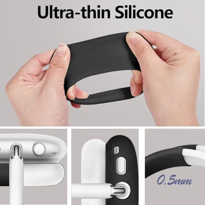 3-in-1 Silicone Case Cover for AirPods Max 2/AirPods Max Headphones, Apple AirPod Max Accessory Protective Cover, Headband/Ear Cups/Ear Pad Covers, Anti-Scratch and Sweatproof (All Black) - color: All black