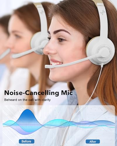 JIAMQISHI USB Headset with Microphone for PC, On-Ear Computer Laptop Headphones with Noise Cancelling Mic in-line Control for Home Office Online Class Zoom (USB+3.5mm, White) - color: White, style: USB+3.5mm
