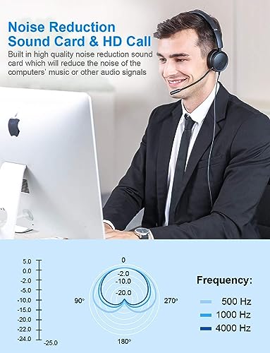 New bee USB Headset with Mic for PC, On-Ear Computer Laptop Headphones with Noise Cancelling Microphone & USB-C Adapter for Home Office Online Class Skype Zoom (Black)