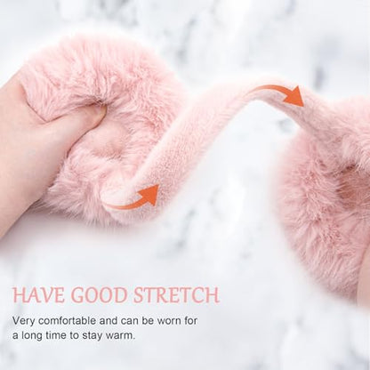 Earmuffs for Women Girls Faux Fur Fuzzy Headband Foldable Ear Covers Cold Weather Accessory - color: Light Pink