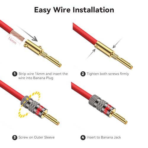 Banana Plugs for Speaker Wire, (12 Pairs, 24 Pcs), 24K Gold Plated Connectors, Spring Pin Plug Closed Screw Design, Banana Pins (Support 12 AWG to 20 AWG Wires), Come with 1Pcs Screwdriver - size: 12 Pairs / 24 Pcs, style: Spring Pin Banana Plugs