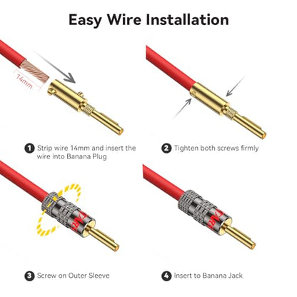 Banana Plugs for Speaker Wire, (12 Pairs, 24 Pcs), 24K Gold Plated Connectors, Spring Pin Plug Closed Screw Design, Banana Pins (Support 12 AWG to 20 AWG Wires), Come with 1Pcs Screwdriver - size: 12 Pairs / 24 Pcs, style: Spring Pin Banana Plugs