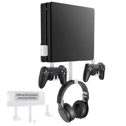Wall Mount Kit with Detachable 2 Controller Holder & Headphone Hanger, Metal Wall Mount Stand Compatible with PlayStation 4 Slim - color: White