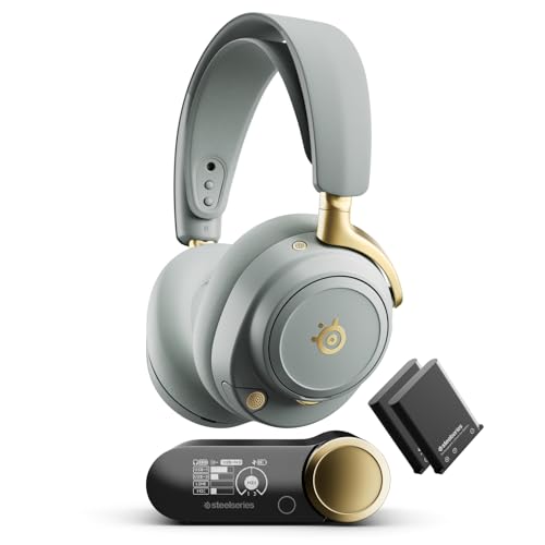 SteelSeries Arctis Nova Elite - Hi-Res Wireless Gaming Headset — 96kHz/24bit — Carbon Fiber Speakers — ANC — AI Noise Rejection — App — 2.4GHz + BT — Multi-Source Mix — OmniPlay PC+PlayStation+Xbox - color: Sage & Gold