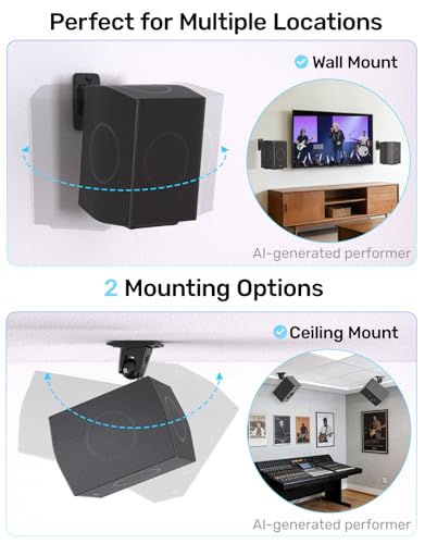 Universal Rear Speaker Wall Mount Bracket for Satellite Surround Sound | Max 11 lb Load, 1/4-20 & M5/M4 Threads Mounting, Wall & Ceilling Mount, Fits Roku, Polk, Samsung Q990F Q990D & More, 2-Pack