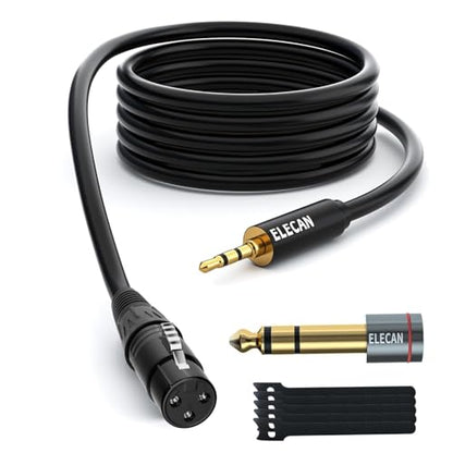 3.5mm (1/8 Inch) TRS Aux Male to XLR Female Cable 6 Ft, Balanced Professional Shielded Stereo Microphone Cable Cord, Gold Plated for DSLR Camera Mixer Headphones with 3.5 to 6.35mm Adapter+Ties - size: 6FT, style: 3.5mm to XLR Female
