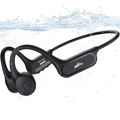 SAMVEK Swimming Headphones, Bluetooth 6.1 Bone Conduction Headphones | IP68 Waterproof Swimming Headphone Underwater, Sport Open Earphones with MP3 Mode 32GB Memory for Running, Cycling