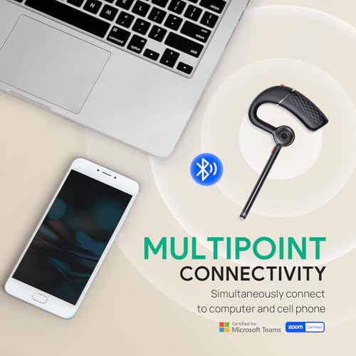 Yealink BH71 Lite Bluetooth Headset,Wireless Earpiece with 4 Noise Cancelling Microphone,10H Talk Time,Adjustable Ear Hook,Bluetooth Earphones for Cell Phone,Driving,Office Work