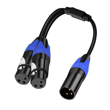 (11.8 inches / 1 Pack ) XLR Splitter Cable, 1 Male to 2 Female XLR Y Splitter Micrphone Cable , 3pin male to Dual xlr Female Y-Splitter Balanced Mic Audio Cables for Stereo Mic to L & R Audio Track - size: 1ft-1Pack