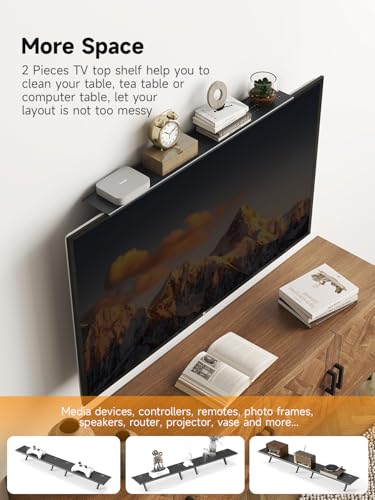 Bracwiser No Drill TV Top Shelf, 16.7 inch Wide Adjustable Monitor Top Mounting Bracket Platform Holds Soundbar, Speaker, AV Receiver, Media Box, Game Console, Router Shelves, 2 Packs (CS106XM-2)