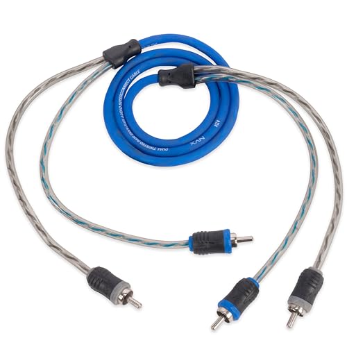 NVX 1 meter 2-Channel V-Series Car Audio RCA Interconnect Cable - 3.28 feet [XIV21] | Oxygen Free Copper Twisted Pair V-Series with Shielded Noise Reduction and Split-tip Silver-Plated ends - size: 2 Channel-3 ft.